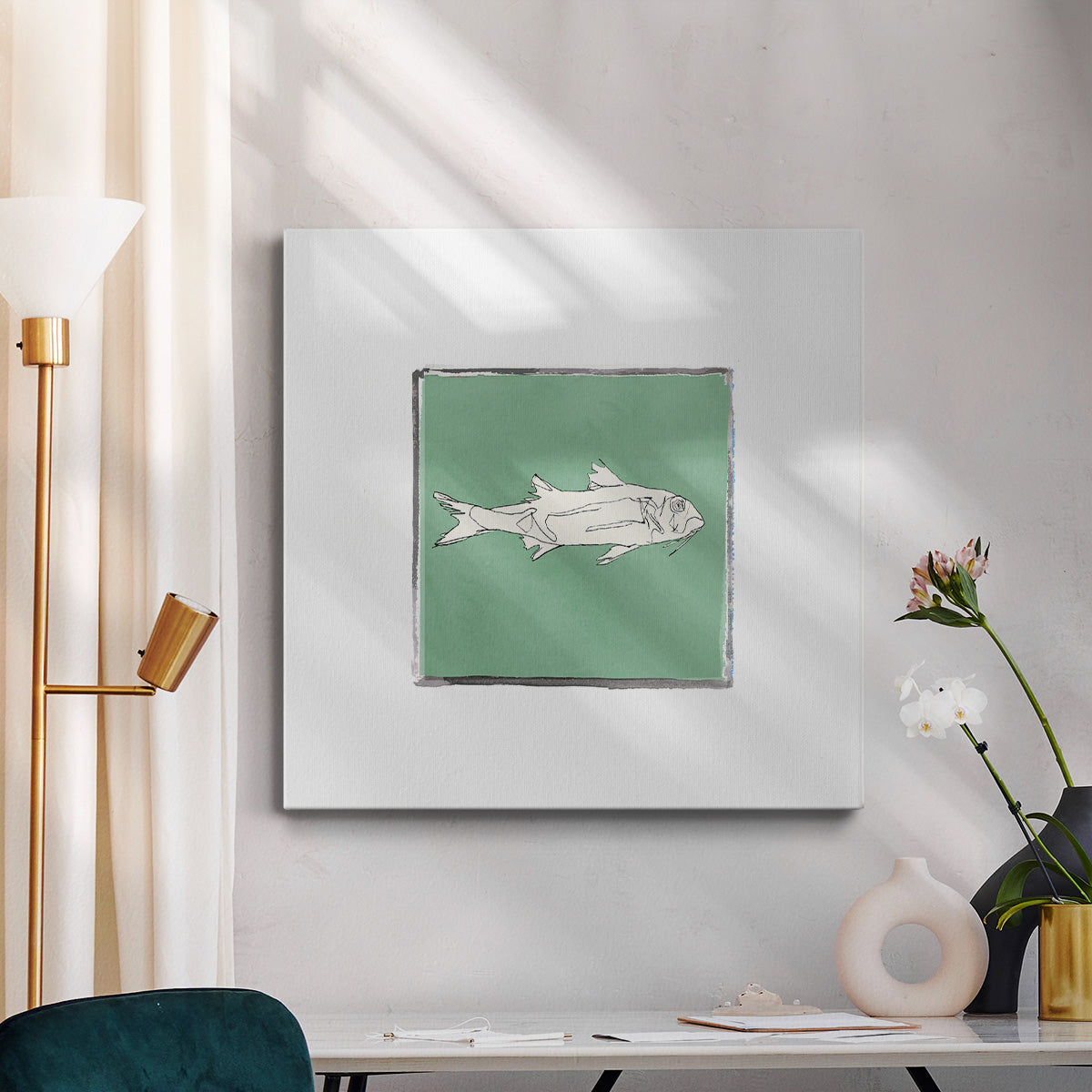 Block Print Fish VII-Premium Gallery Wrapped Canvas - Ready to Hang
