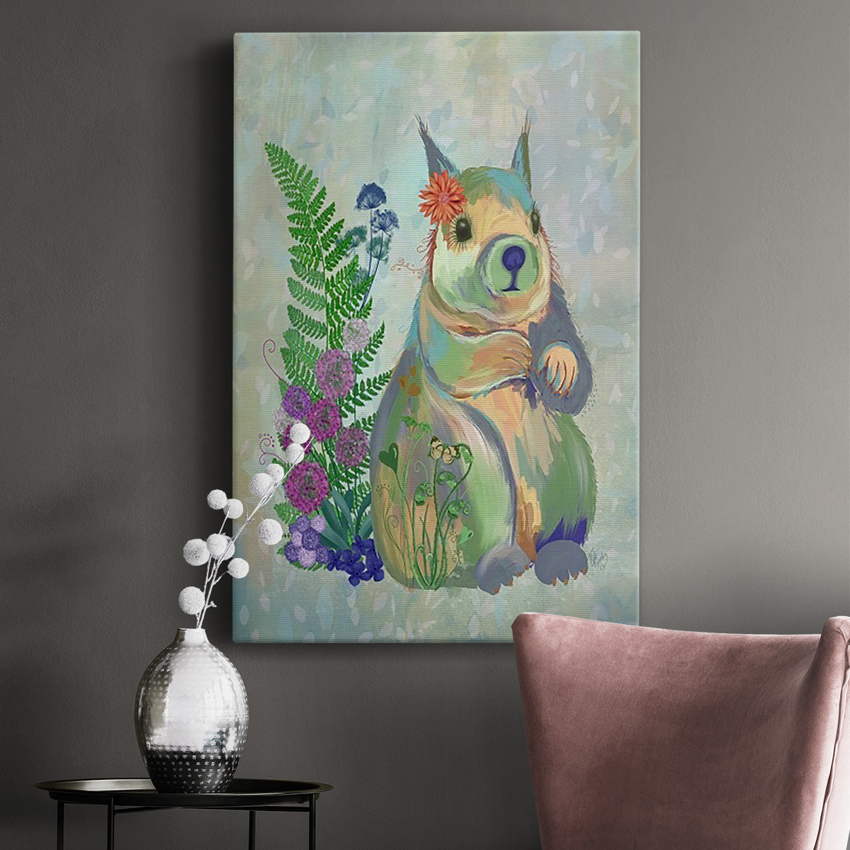 Fantastic Florals Squirrel Premium Gallery Wrapped Canvas - Ready to Hang