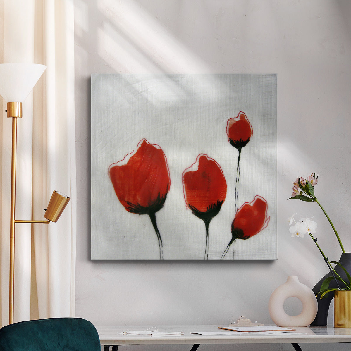 Red Drops V-Premium Gallery Wrapped Canvas - Ready to Hang