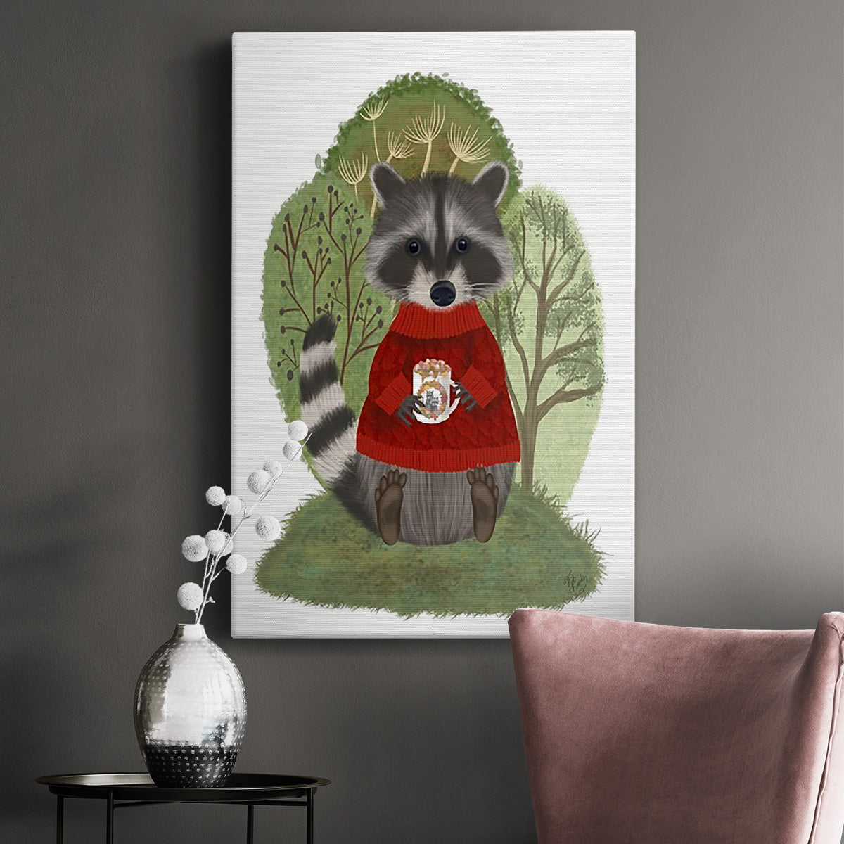 Hot Chocolate Raccoon Premium Gallery Wrapped Canvas - Ready to Hang