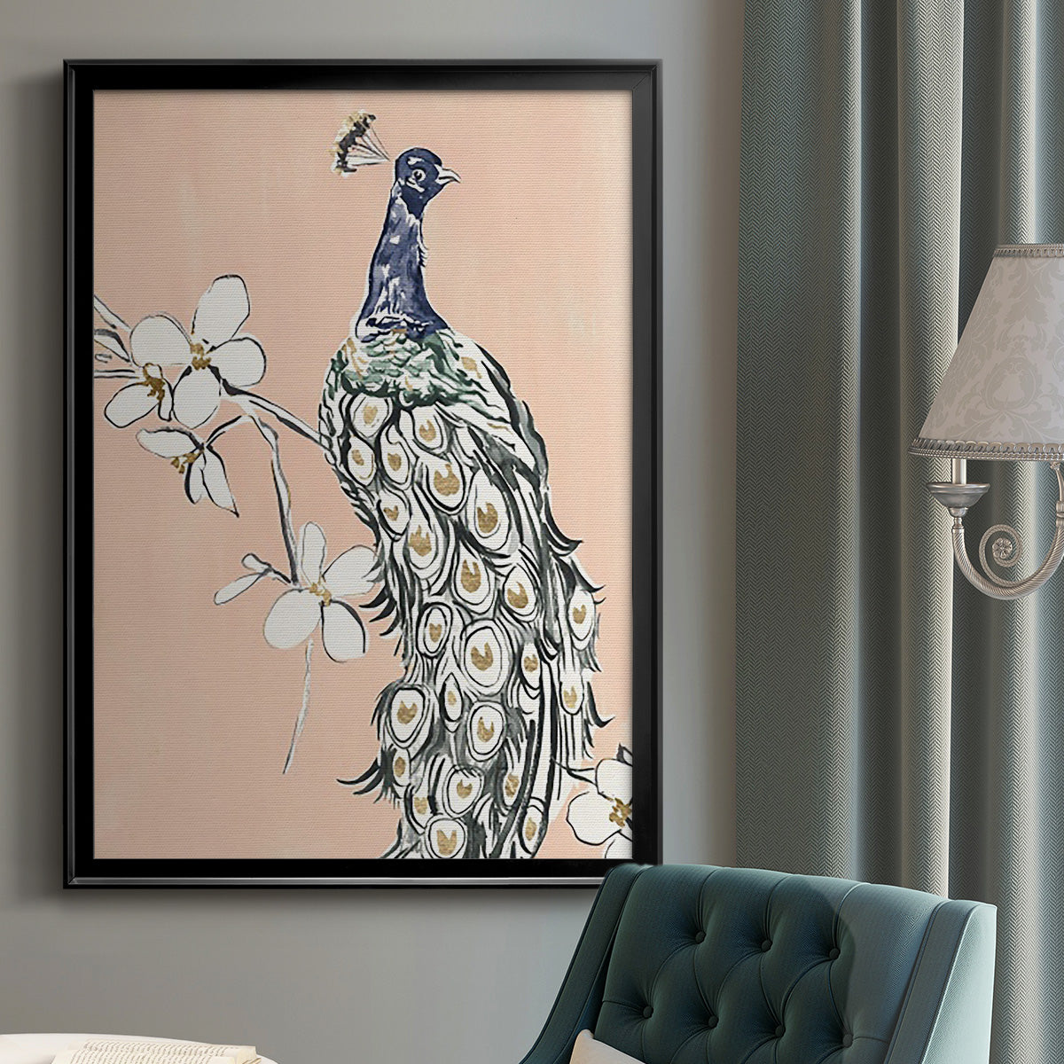 Peacock in Gold III Premium Framed Print - Ready to Hang