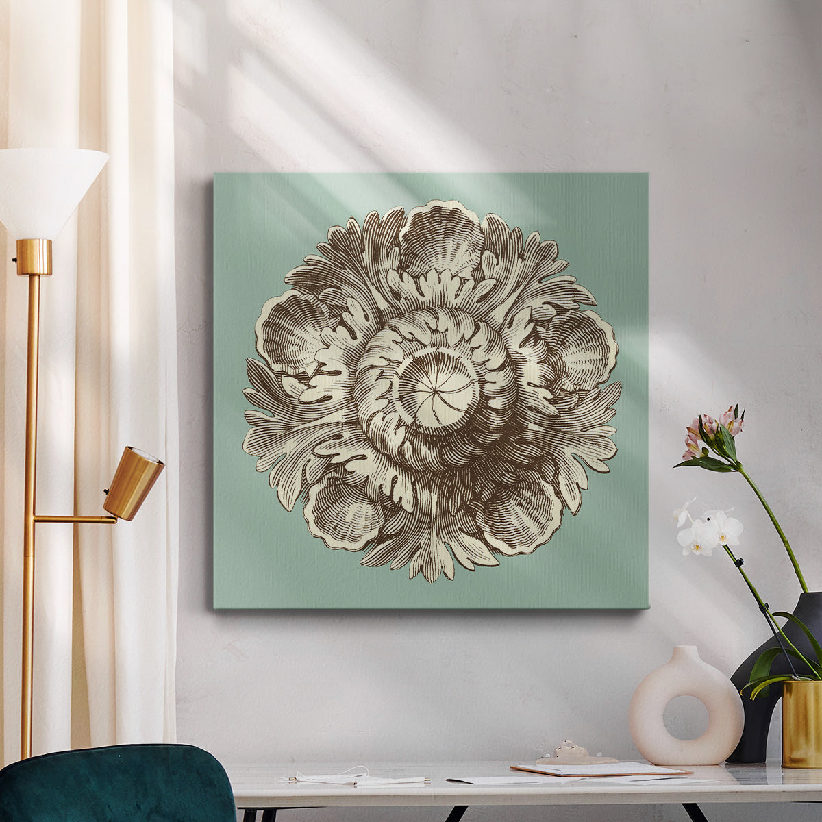 CKd Celadon&Mocha Rosette III (NC)-Premium Gallery Wrapped Canvas - Ready to Hang