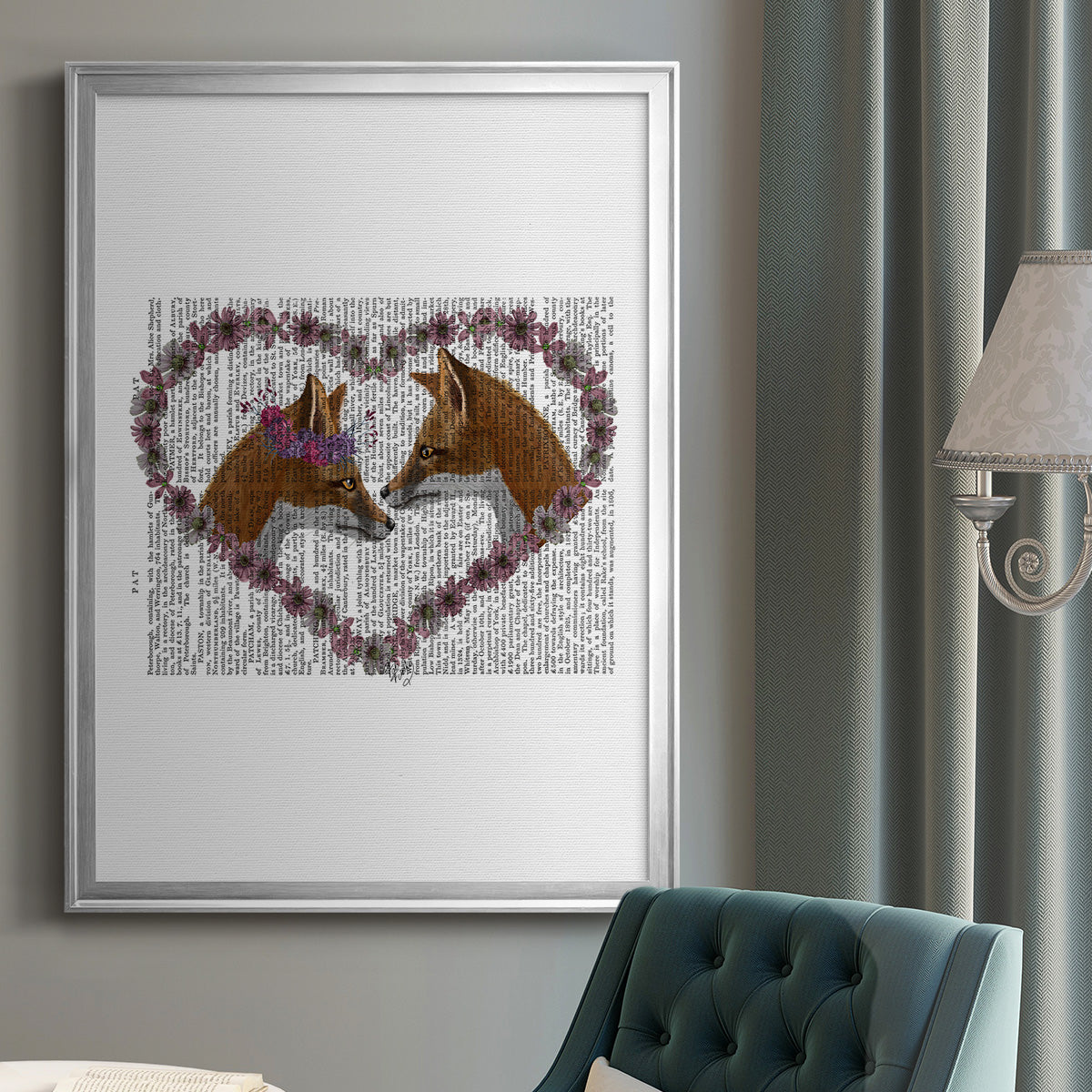 Foxes in Flowers Premium Framed Print - Ready to Hang