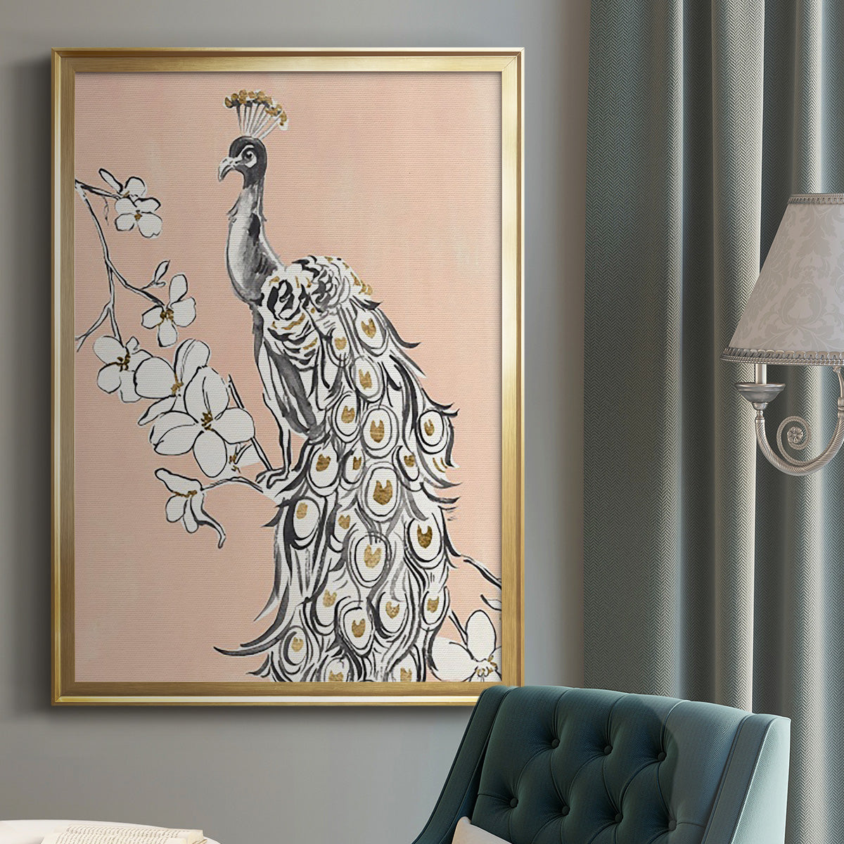 Peacock in Gold II Premium Framed Print - Ready to Hang