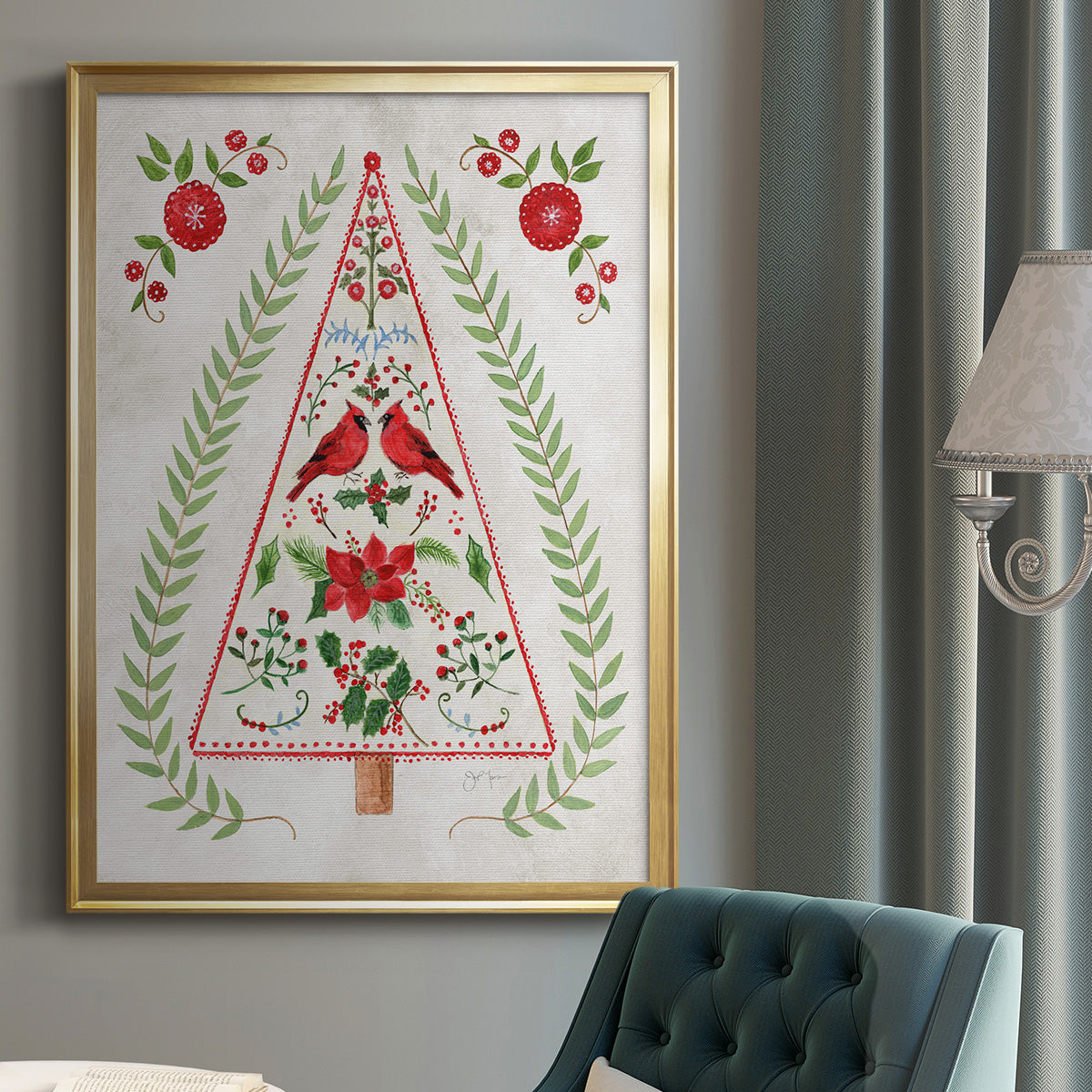 Christmas Folk Tree Premium Framed Print - Ready to Hang