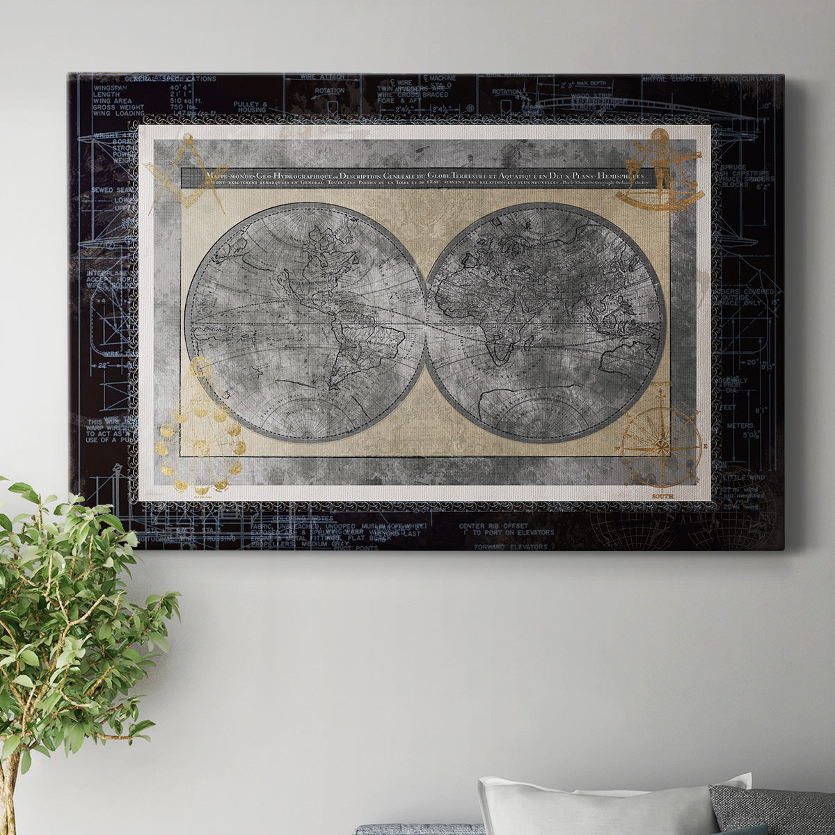 Night World Blueprint Premium Gallery Wrapped Canvas - Ready to Hang