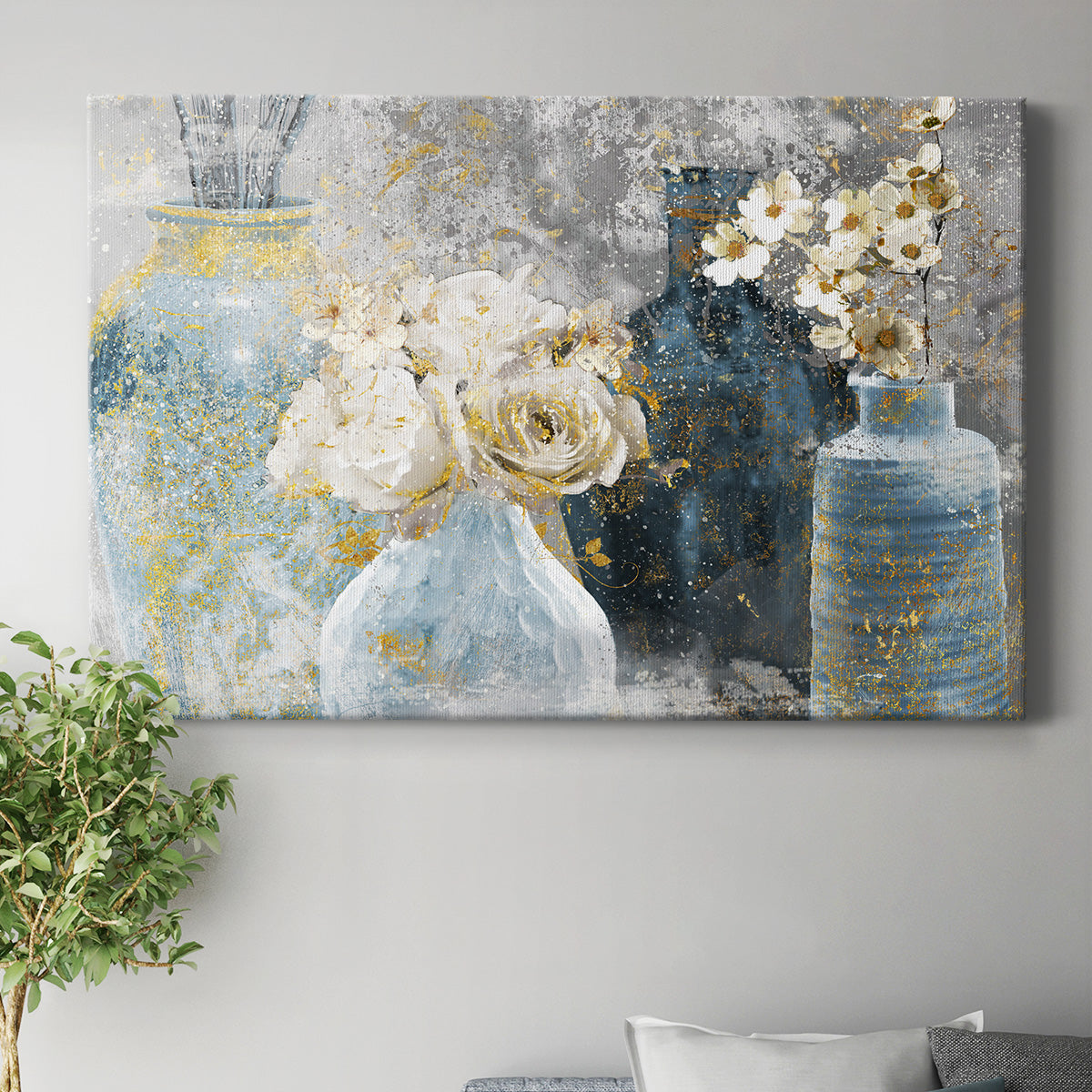 Vessels and Blooms Blues Premium Gallery Wrapped Canvas - Ready to Hang