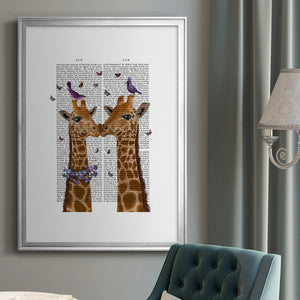 Kissing Giraffes with Birds Premium Framed Print - Ready to Hang