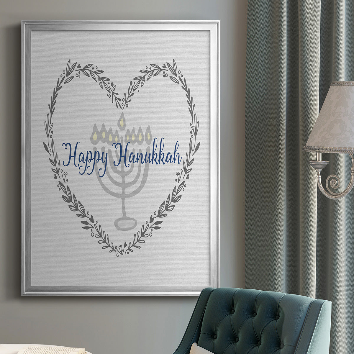 Hanukkah Heart Premium Framed Print - Ready to Hang