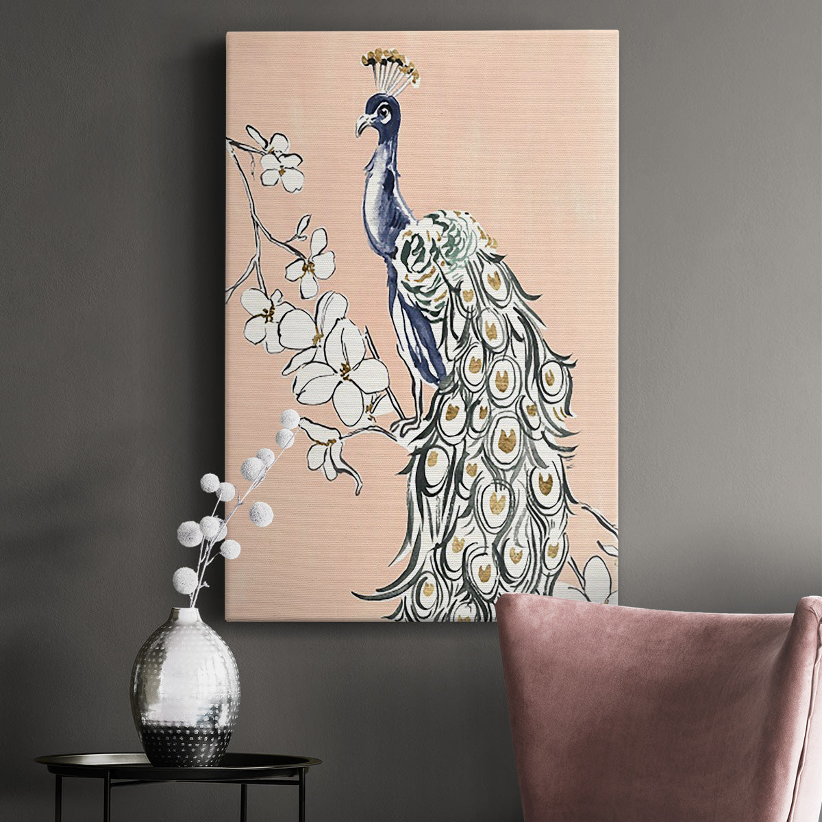 Peacock in Gold IV Premium Gallery Wrapped Canvas - Ready to Hang