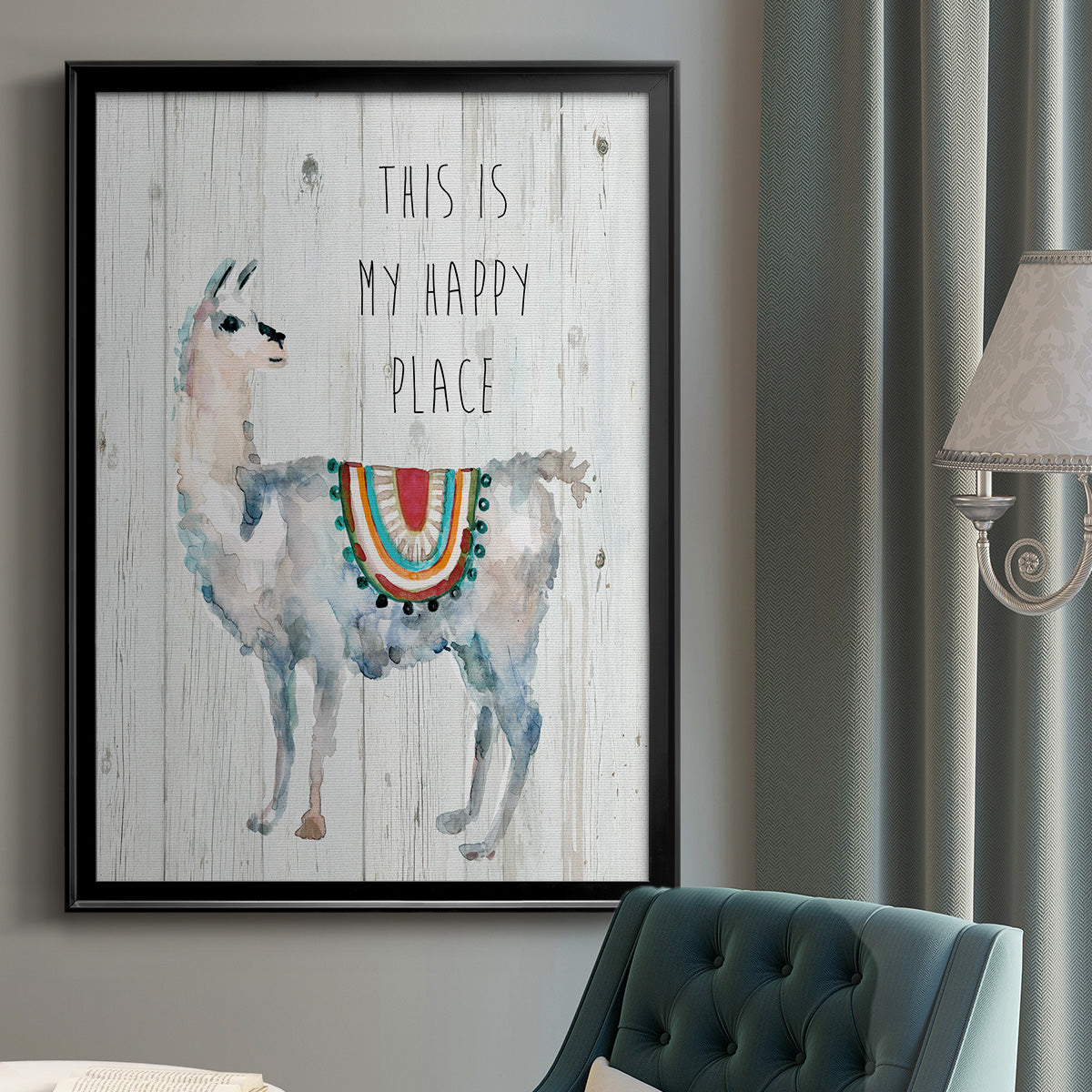 Llama Happy Place Premium Framed Print - Ready to Hang