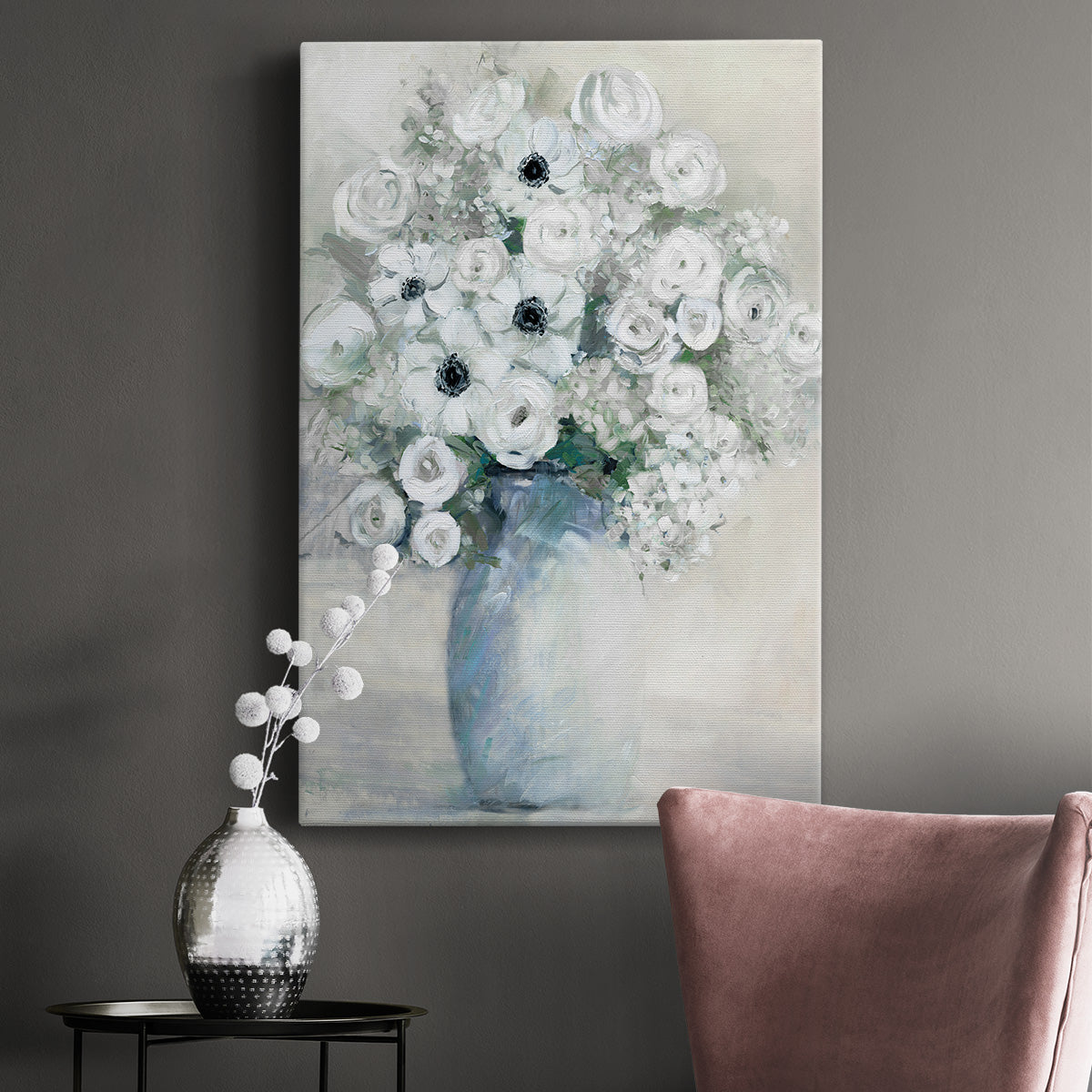 White Anemone Bouquet Premium Gallery Wrapped Canvas - Ready to Hang