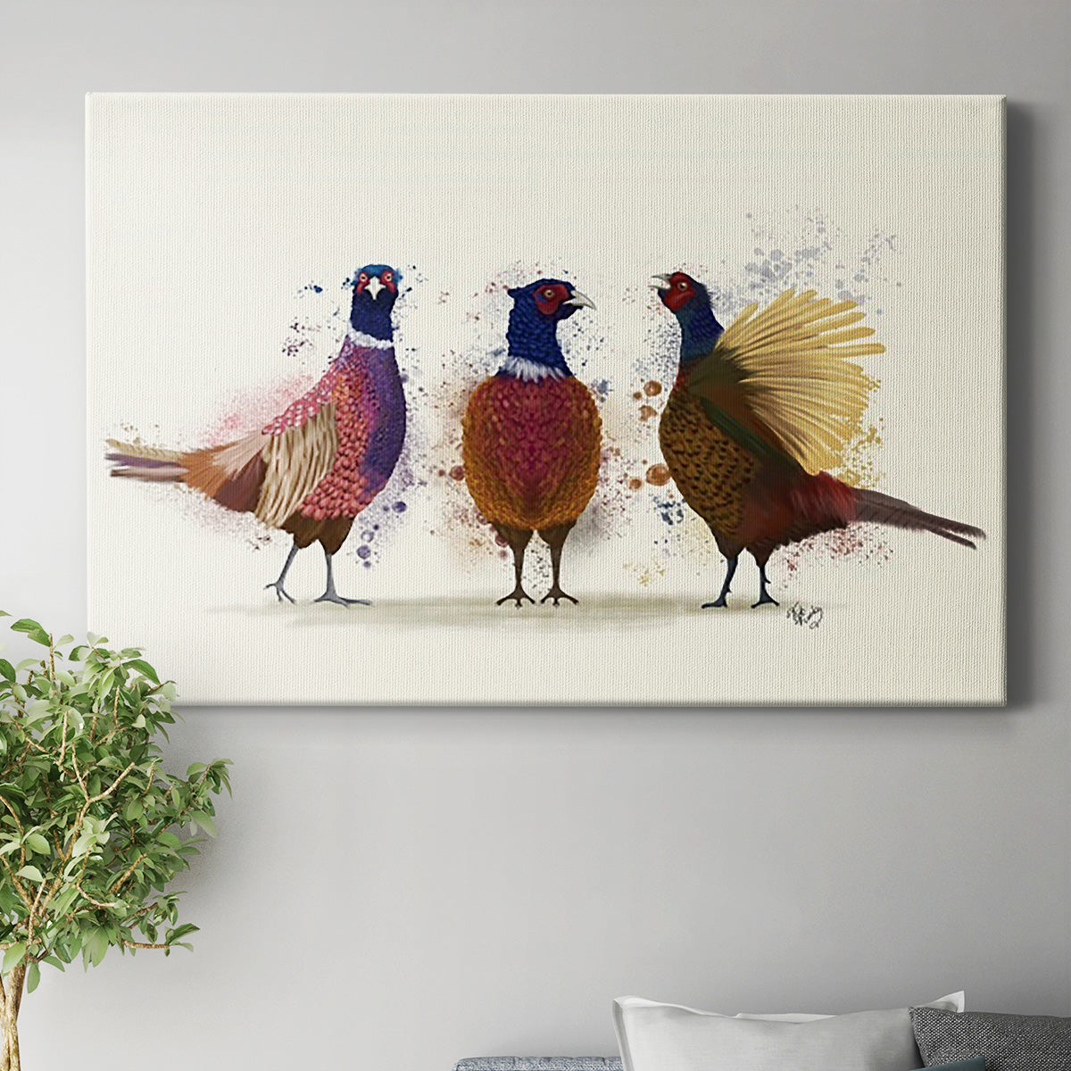 Pheasant Trio Premium Gallery Wrapped Canvas - Ready to Hang