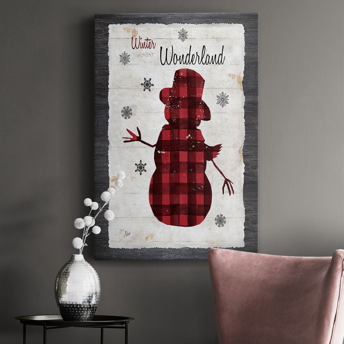 Checkered Snowman II Premium Gallery Wrapped Canvas - Ready to Hang