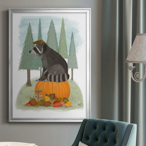 Raccoon On Pumpkin Premium Framed Print - Ready to Hang