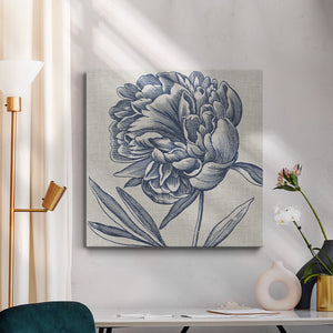 Indigo Floral on Linen II-Premium Gallery Wrapped Canvas - Ready to Hang
