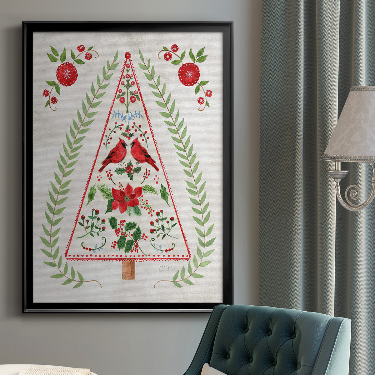 Christmas Folk Tree Premium Framed Print - Ready to Hang