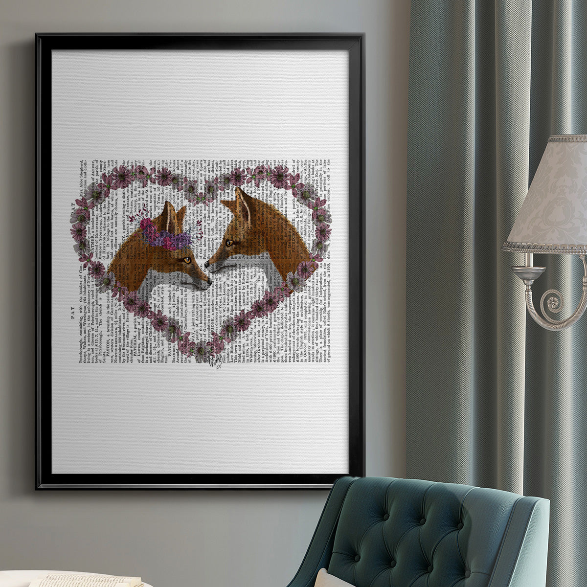 Foxes in Flowers Premium Framed Print - Ready to Hang