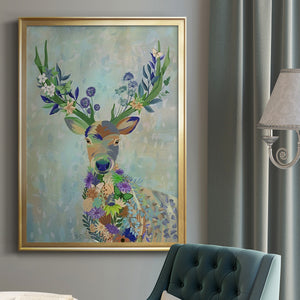 Fantastic Florals Deer, Portrait Premium Framed Print - Ready to Hang