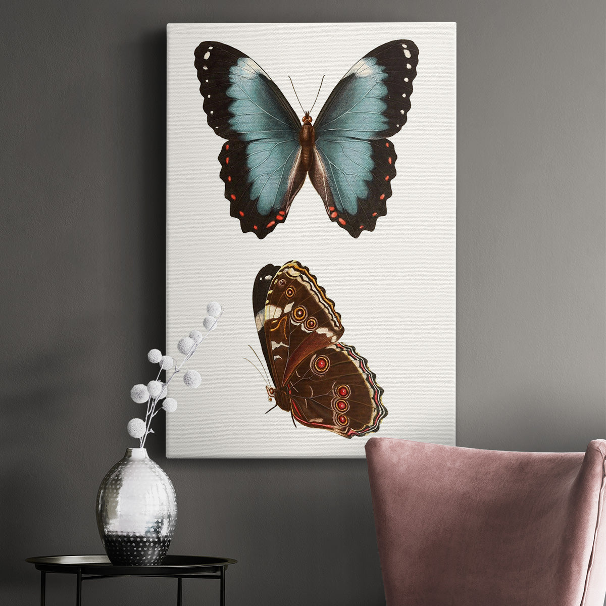 Antique Blue Butterflies IV Premium Gallery Wrapped Canvas - Ready to Hang