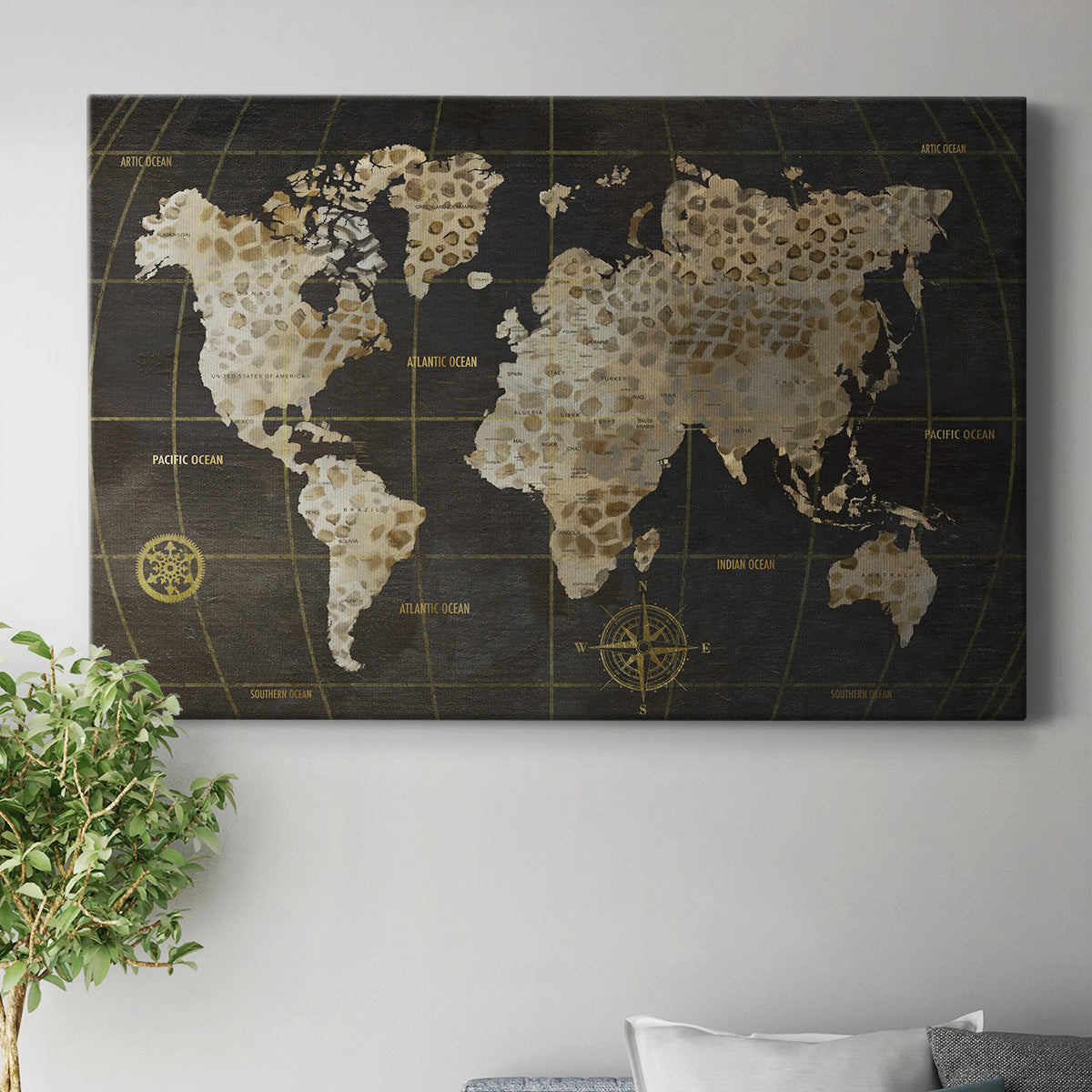 Safari World Map Premium Gallery Wrapped Canvas - Ready to Hang