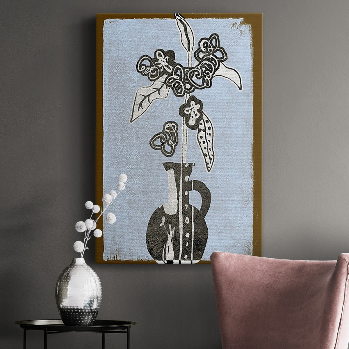 Graphic Flowers in Vase I Premium Gallery Wrapped Canvas - Ready to Hang