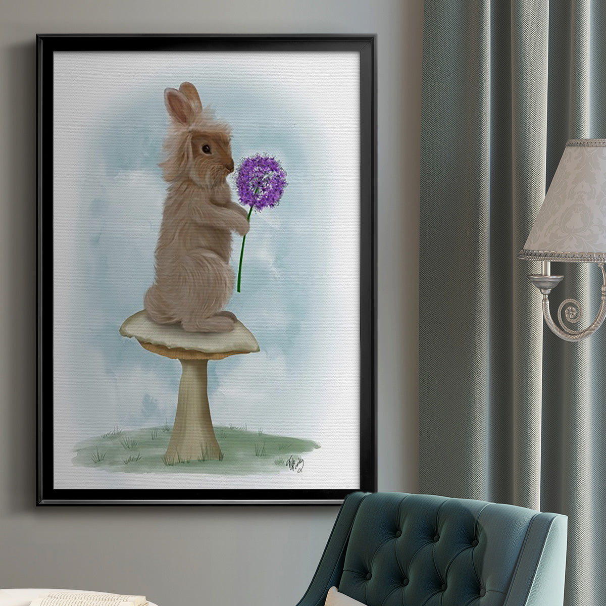 Rabbit and Agapanthus Premium Framed Print - Ready to Hang