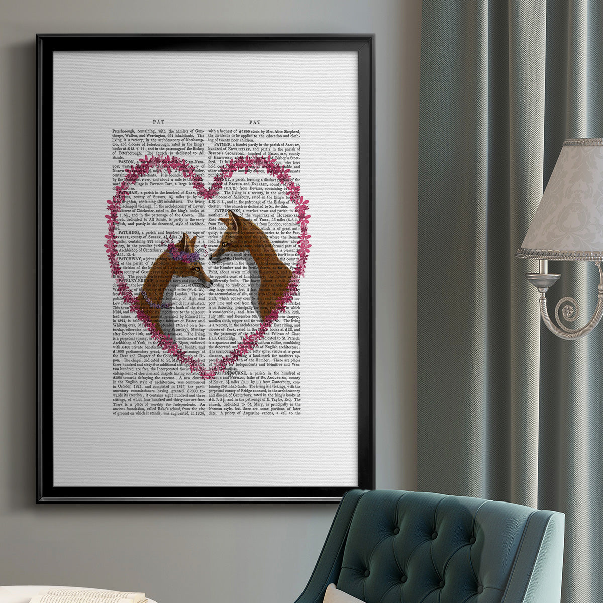 Foxes in Pink Heart Premium Framed Print - Ready to Hang