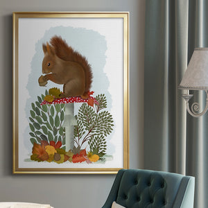 Red Squirrel On Mushroom Premium Framed Print - Ready to Hang