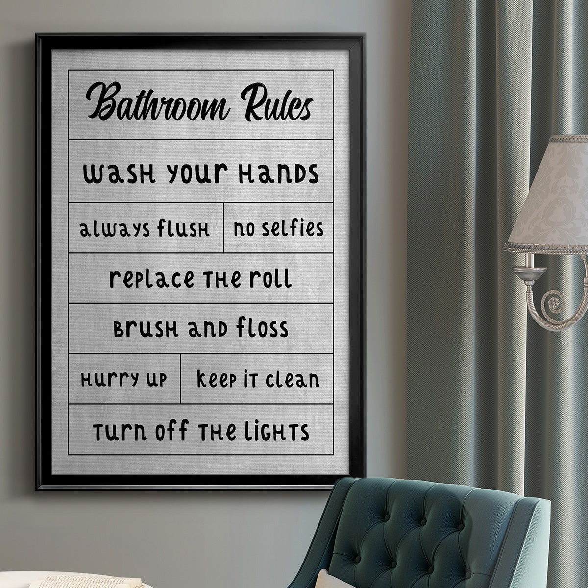 Simple Bathroom Rules Premium Framed Print - Ready to Hang