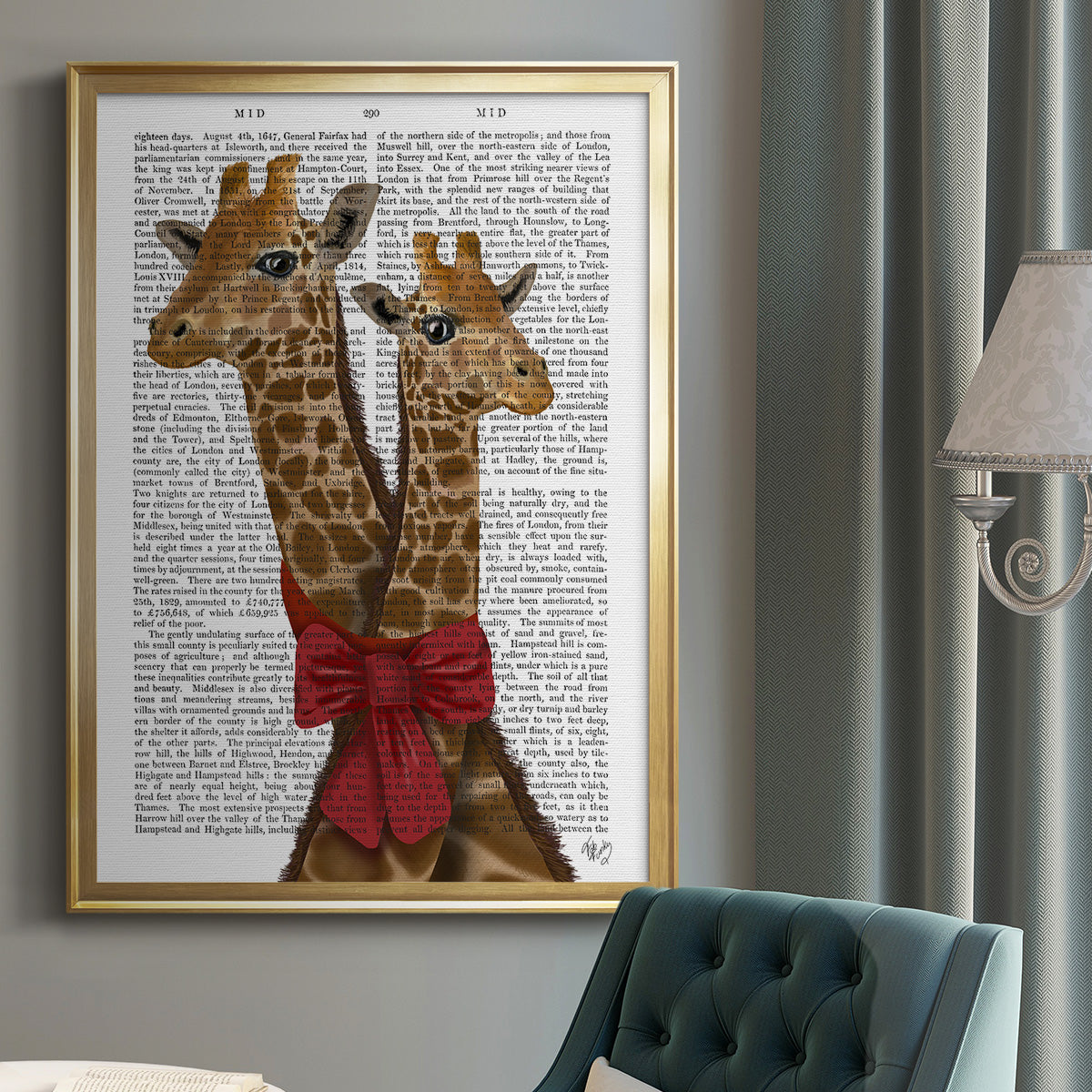 Giraffes and Bow Premium Framed Print - Ready to Hang