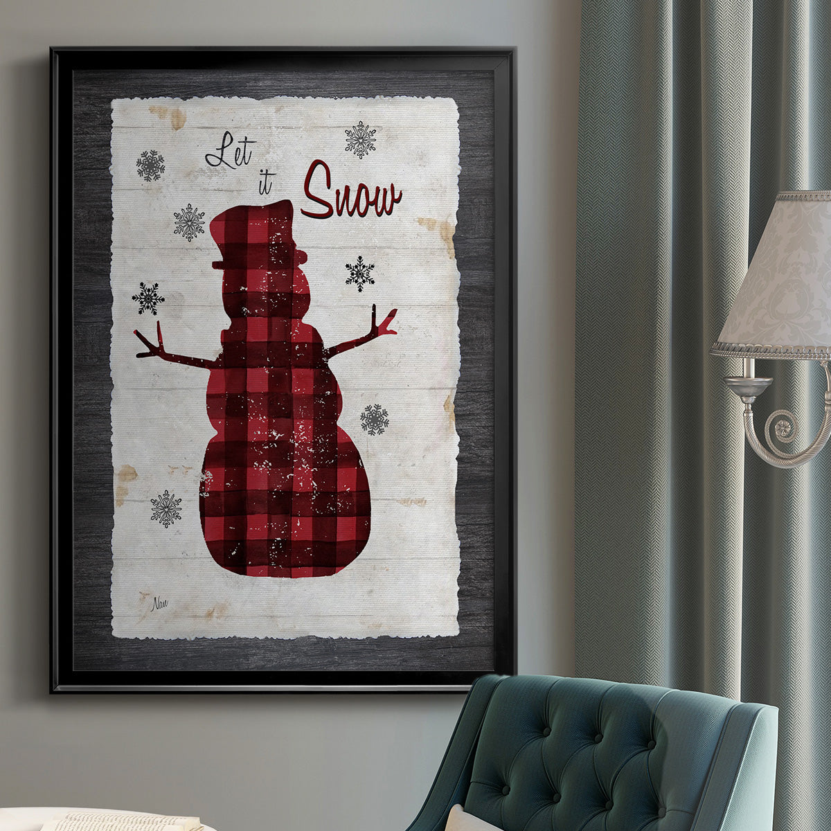 Checkered Snowman I Premium Framed Print - Ready to Hang