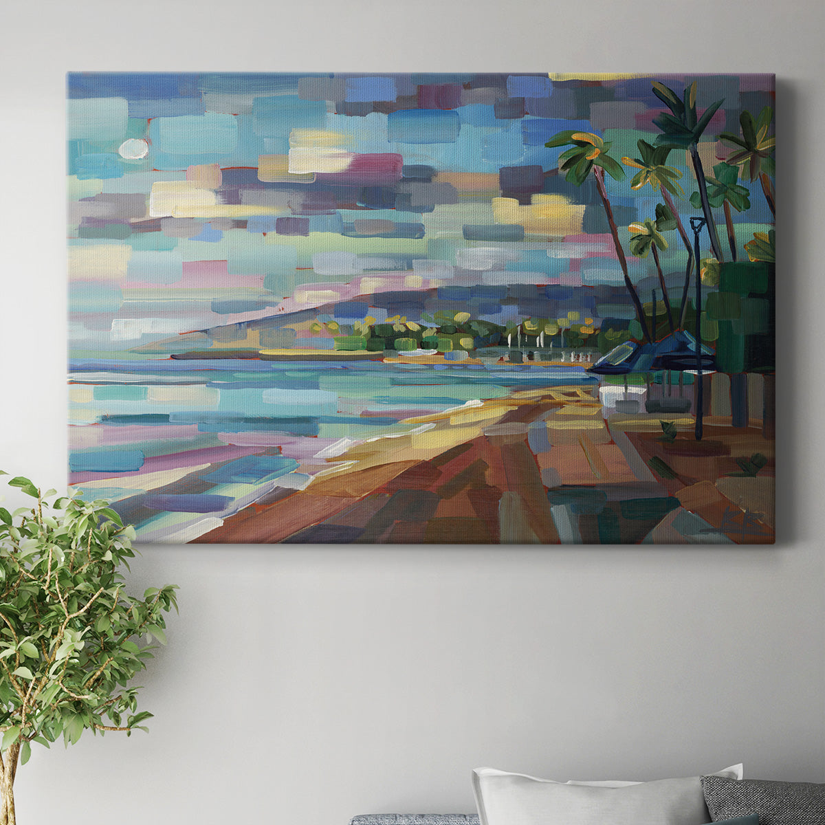 Morning Moon Over Waikiki Premium Gallery Wrapped Canvas - Ready to Hang