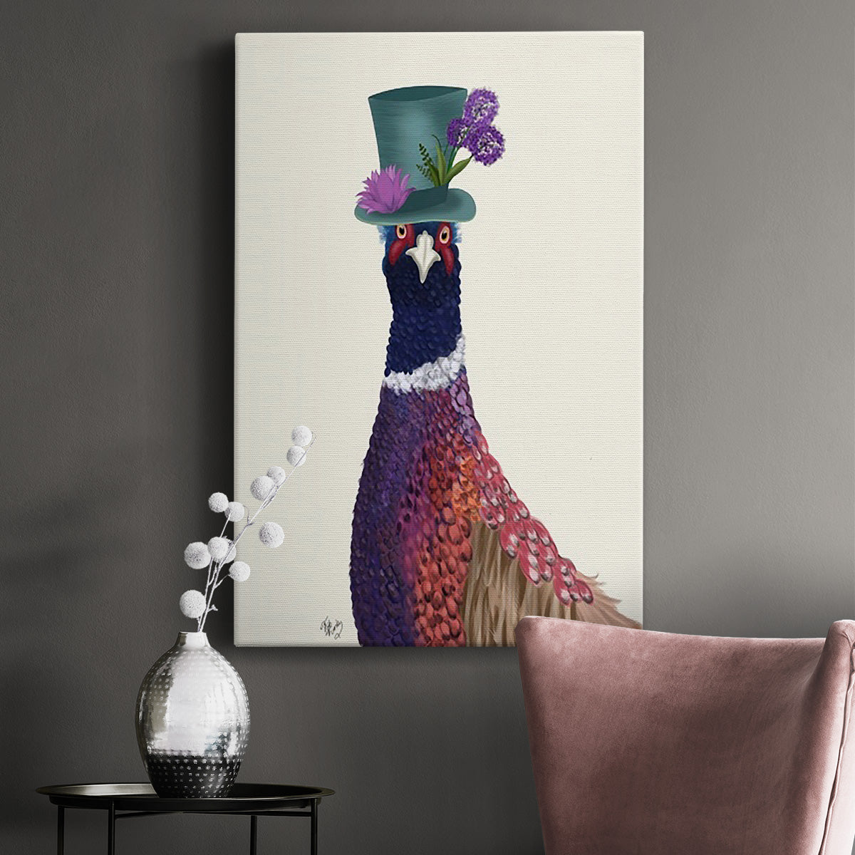 Pheasant in Blue Hat Premium Gallery Wrapped Canvas - Ready to Hang
