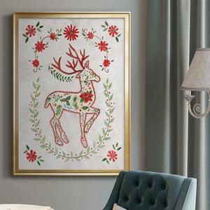 Christmas Folk Reindeer Premium Framed Print - Ready to Hang
