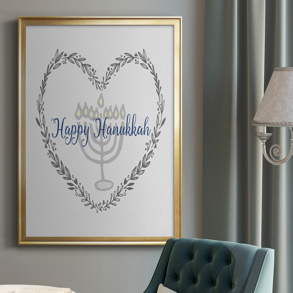 Hanukkah Heart Premium Framed Print - Ready to Hang