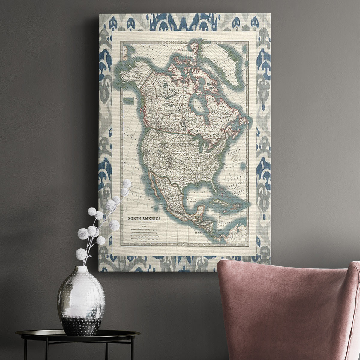 Bordered Map of North America Premium Gallery Wrapped Canvas - Ready to Hang