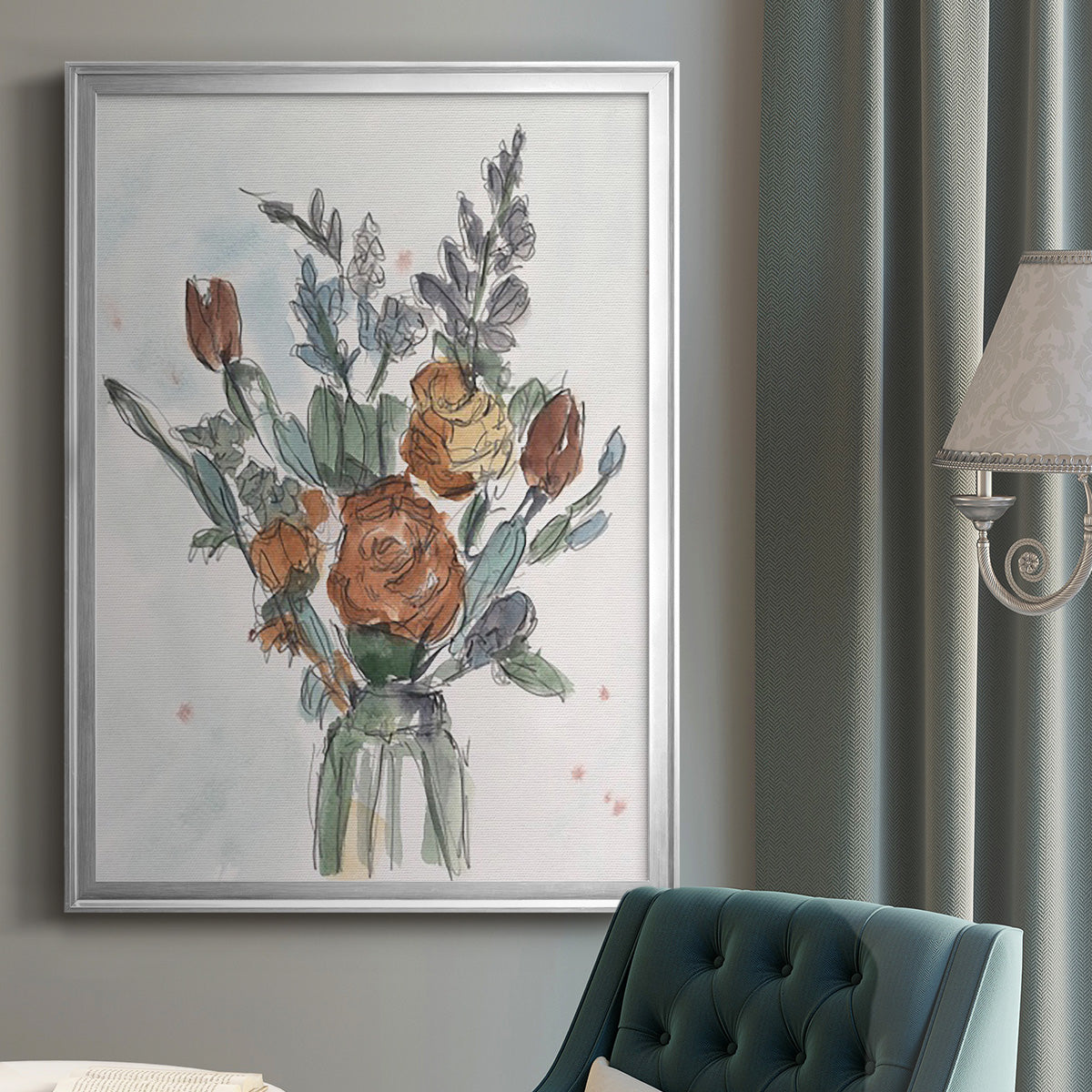 Watercolor Floral Arrangement II Premium Framed Print - Ready to Hang