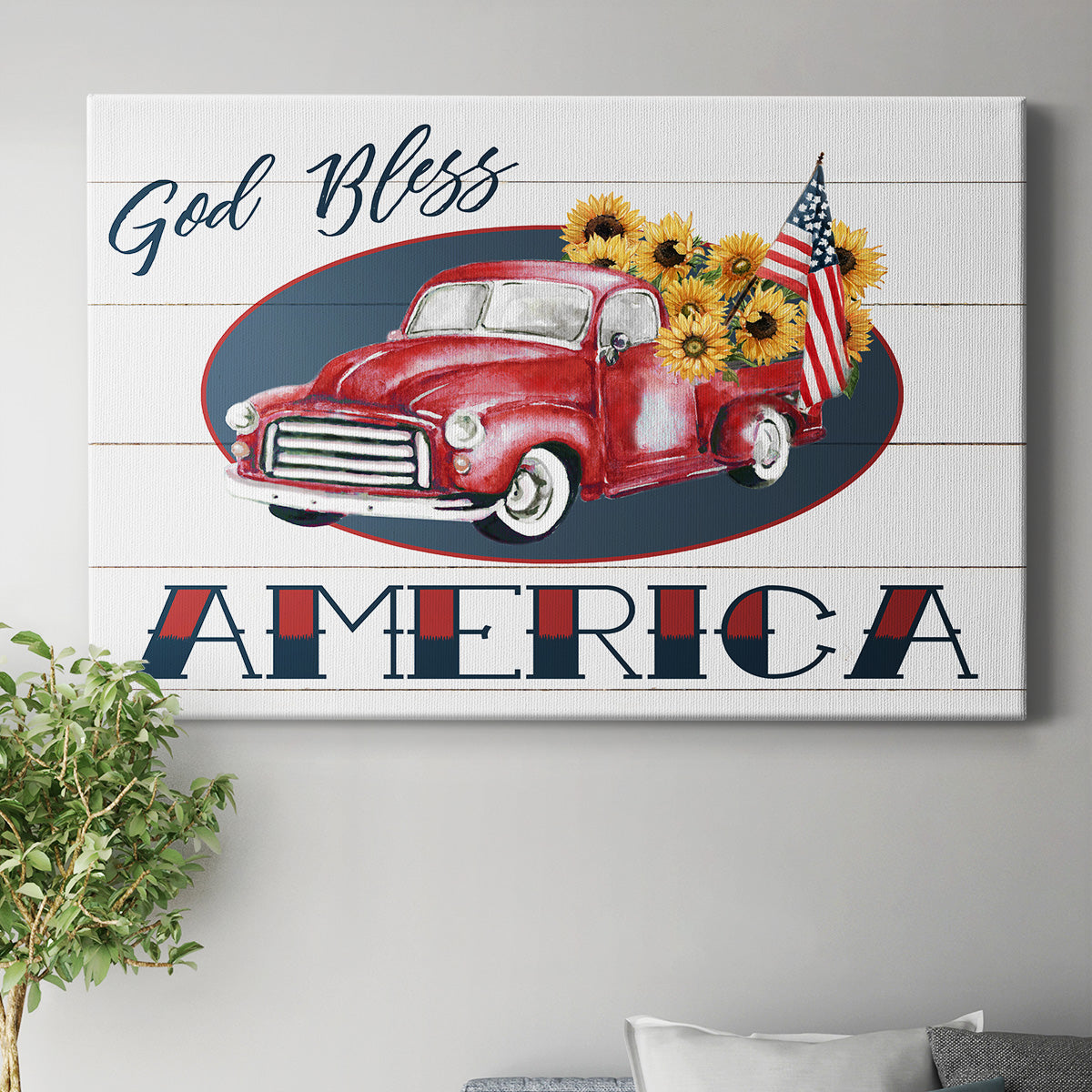 God Bless America Truck Premium Gallery Wrapped Canvas - Ready to Hang