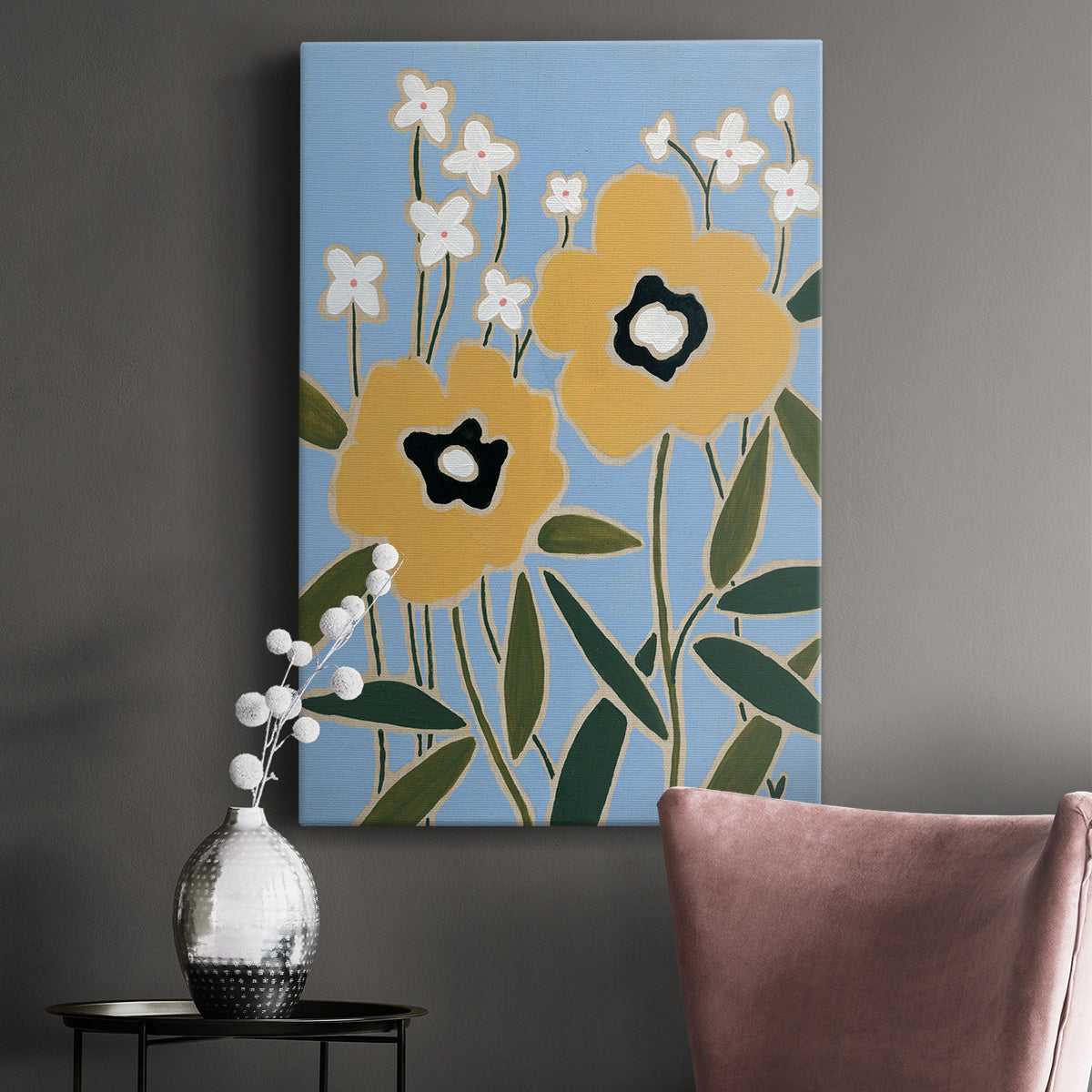 Woodblock Floral II Premium Gallery Wrapped Canvas - Ready to Hang