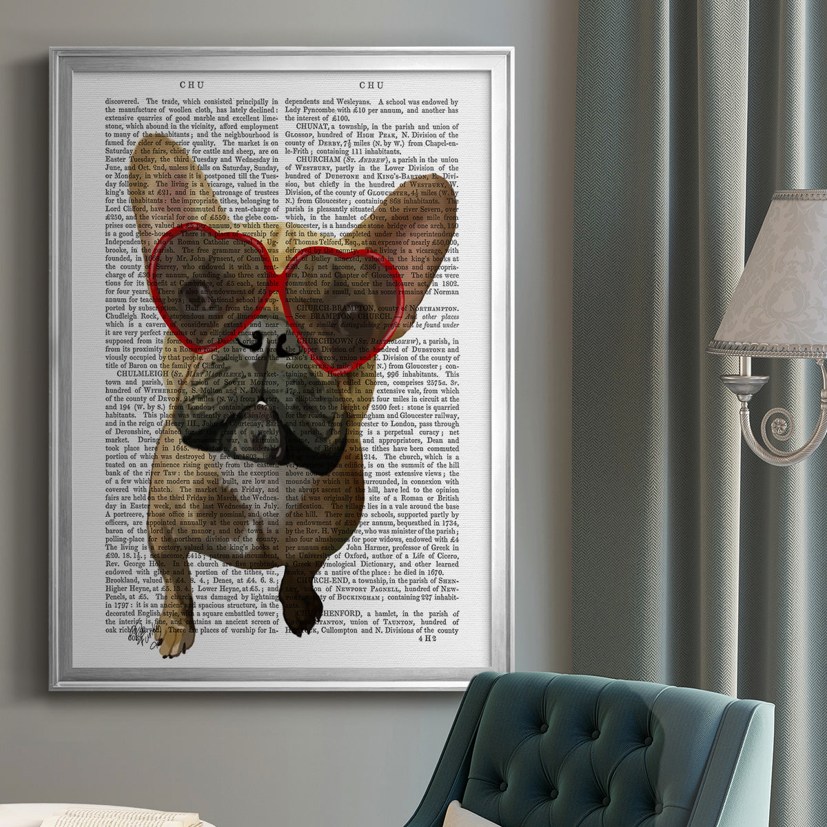 French Bulldog and Heart Glasses Premium Framed Print - Ready to Hang