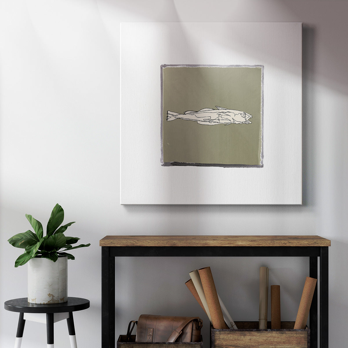 Block Print Fish X-Premium Gallery Wrapped Canvas - Ready to Hang