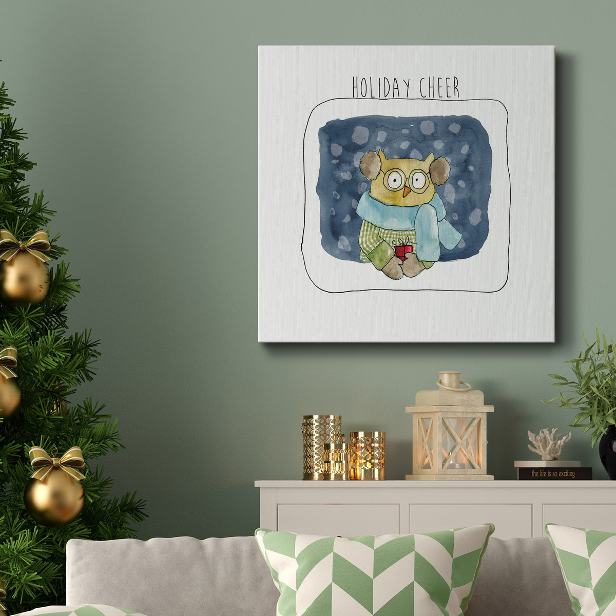 Christmas Owl-Premium Gallery Wrapped Canvas - Ready to Hang