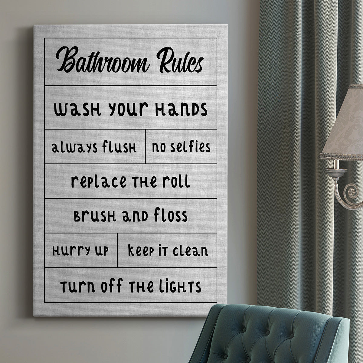 Simple Bathroom Rules Premium Gallery Wrapped Canvas - Ready to Hang