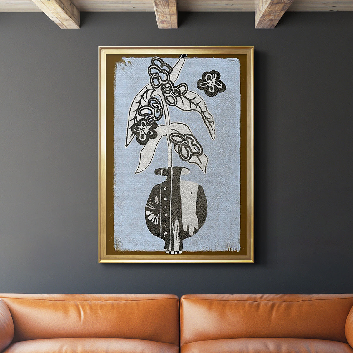 Graphic Flowers in Vase IV Premium Framed Print - Ready to Hang
