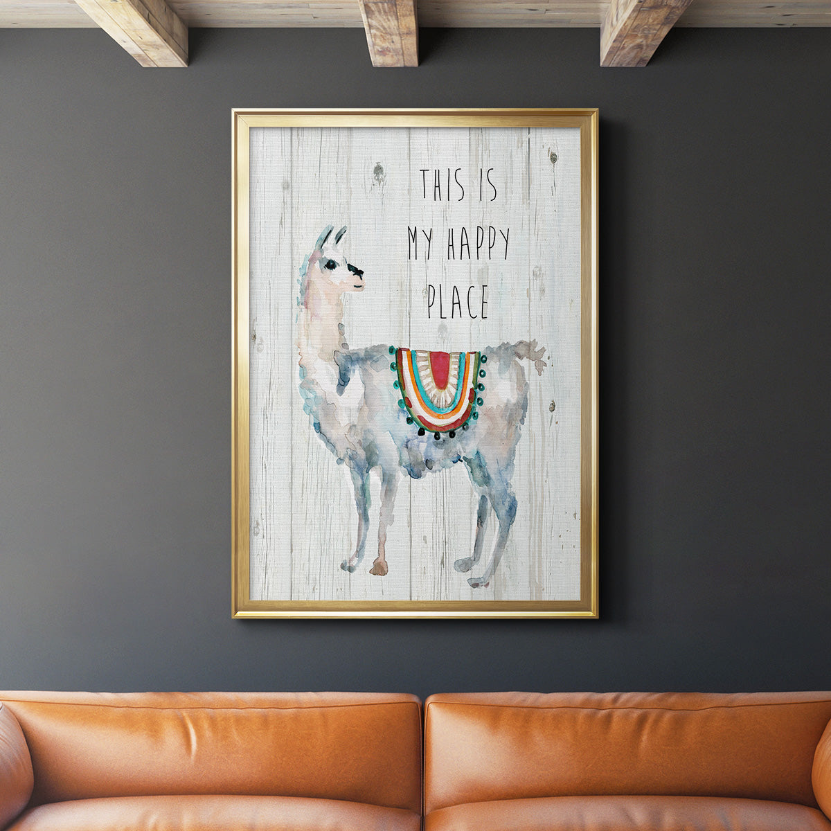 Llama Happy Place Premium Framed Print - Ready to Hang