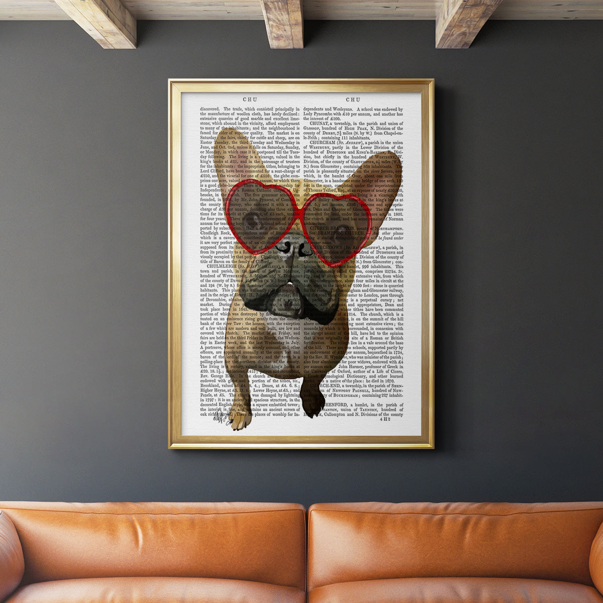 French Bulldog and Heart Glasses Premium Framed Print - Ready to Hang