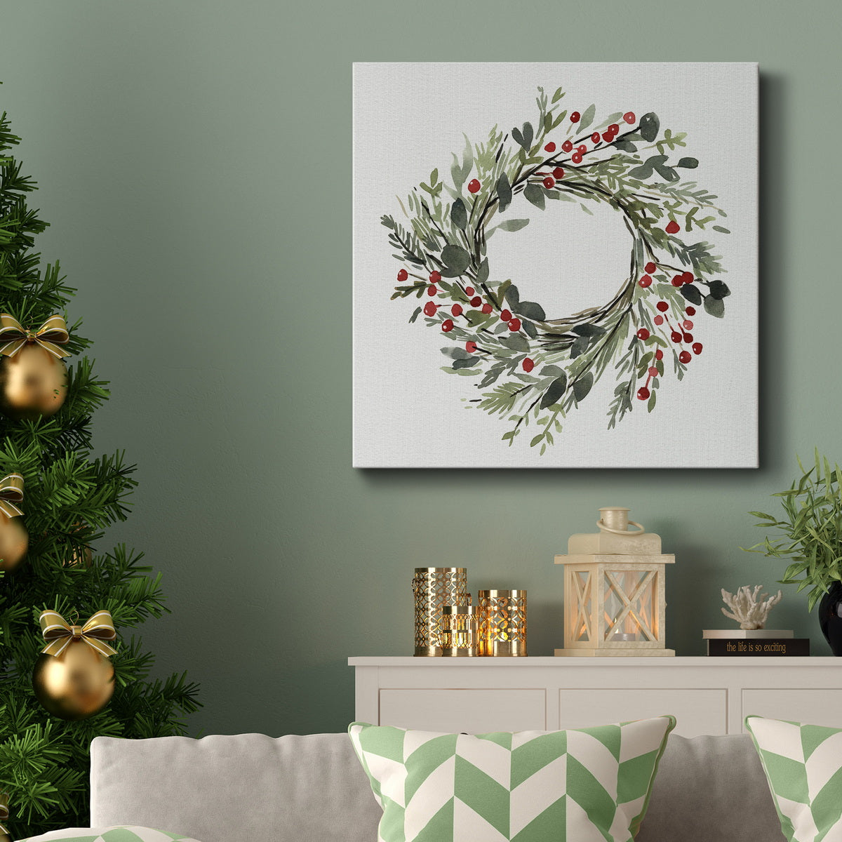Holly Farmhouse Wreath II-Premium Gallery Wrapped Canvas - Ready to Hang
