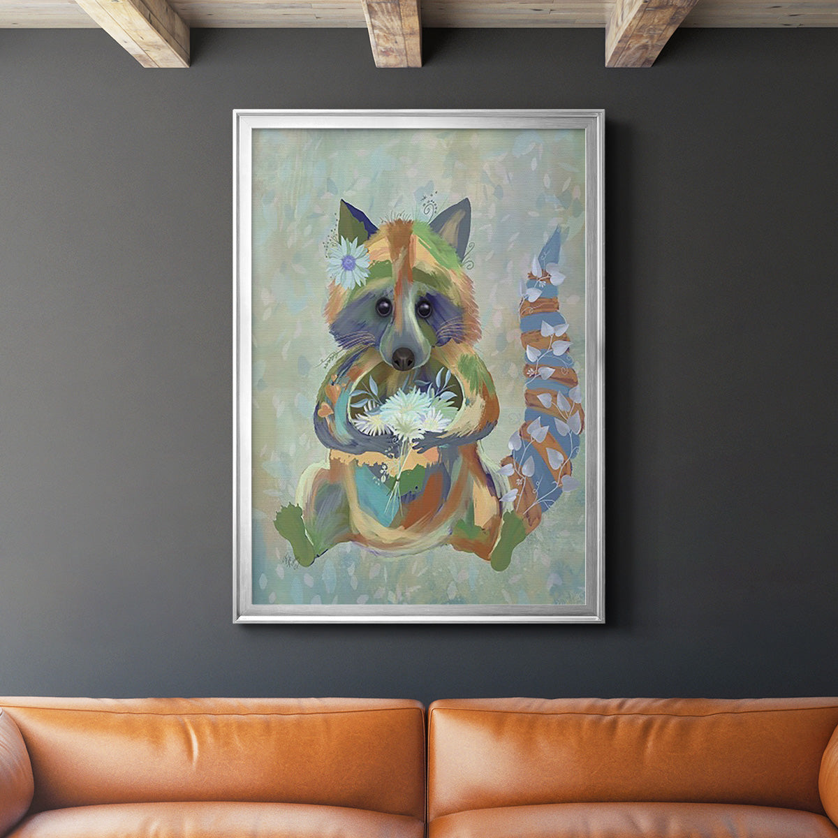 Fantastic Florals Raccoon Premium Framed Print - Ready to Hang