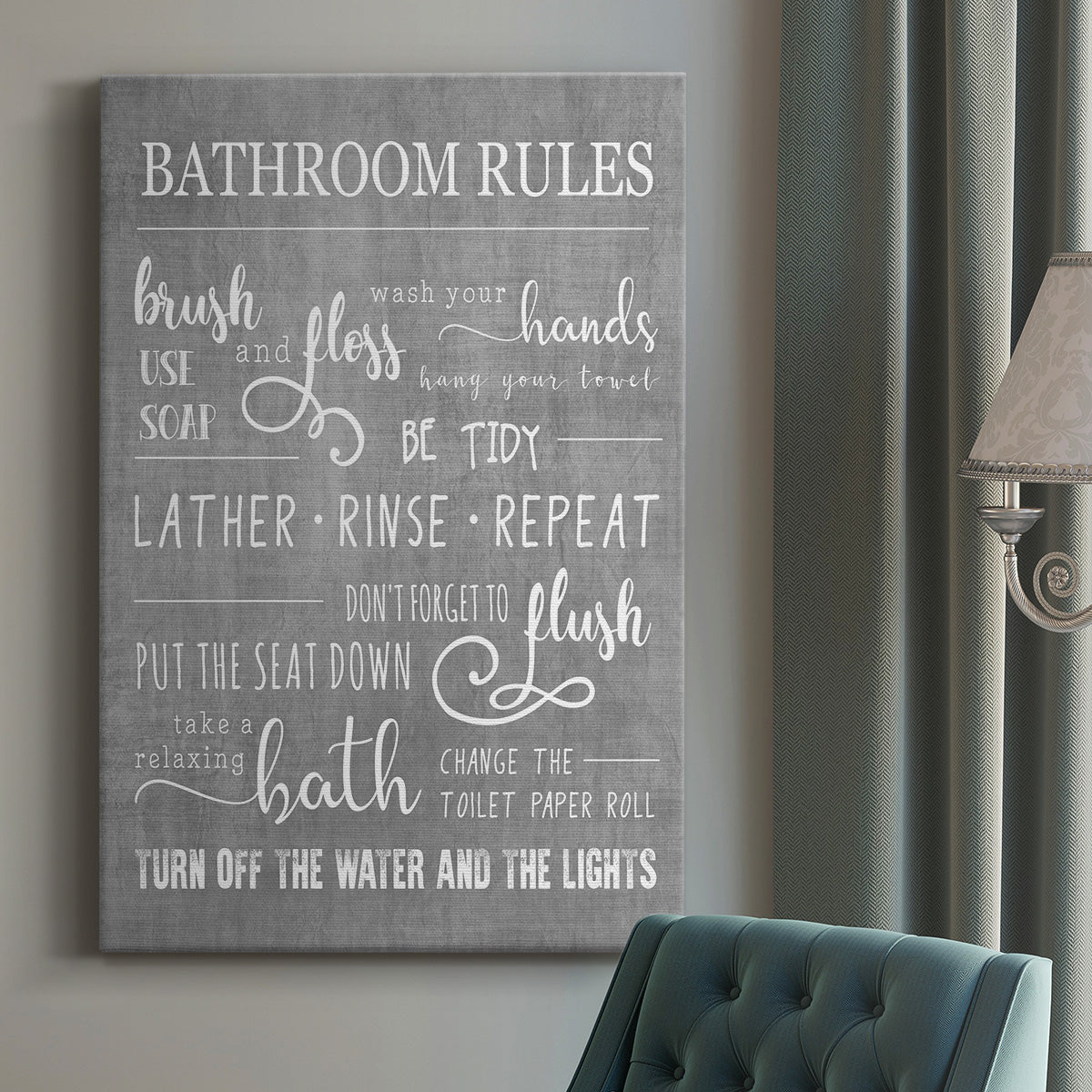 Neutral Bathroom Rules Premium Gallery Wrapped Canvas - Ready to Hang